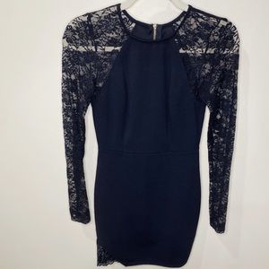 Navy Lace Long Sleeve Mini Dress
